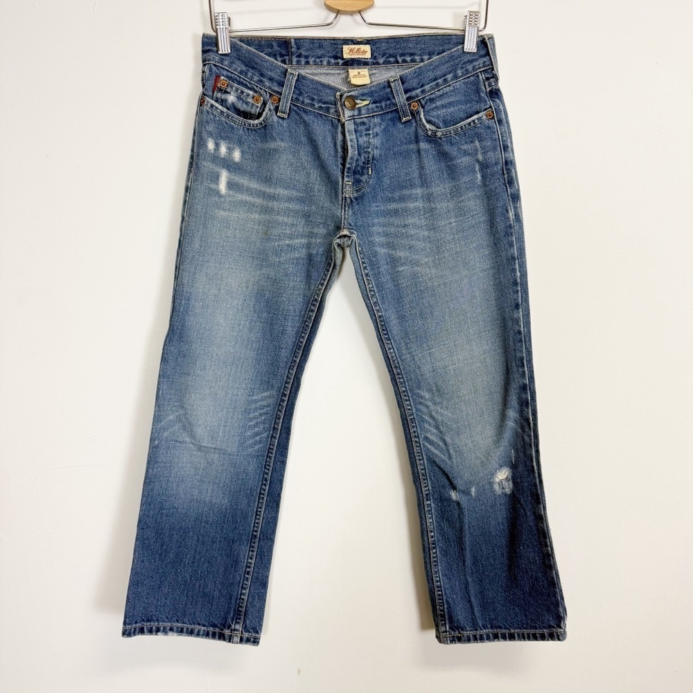 Hollister Y2K Jeans Juniors 5 Blue Flare Distressed Button Fly Cotton 2000s
